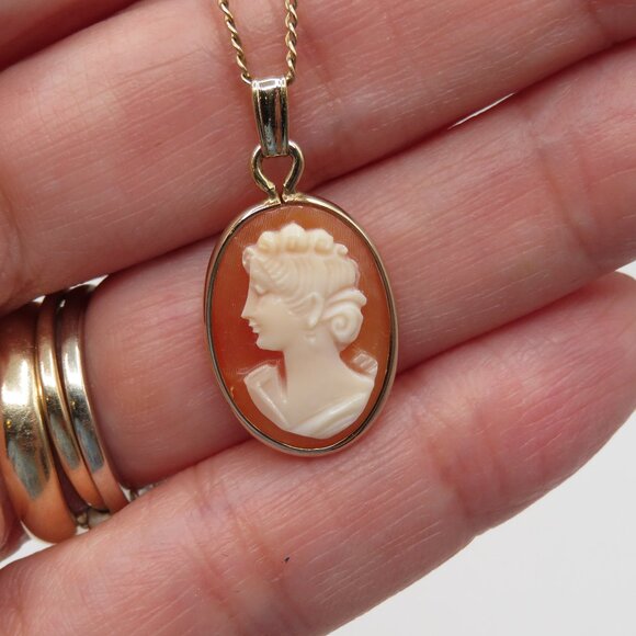 Van Dell Vintage Cameo Necklace Earrings Set 12K Gold Filled - Picture 6 of 12